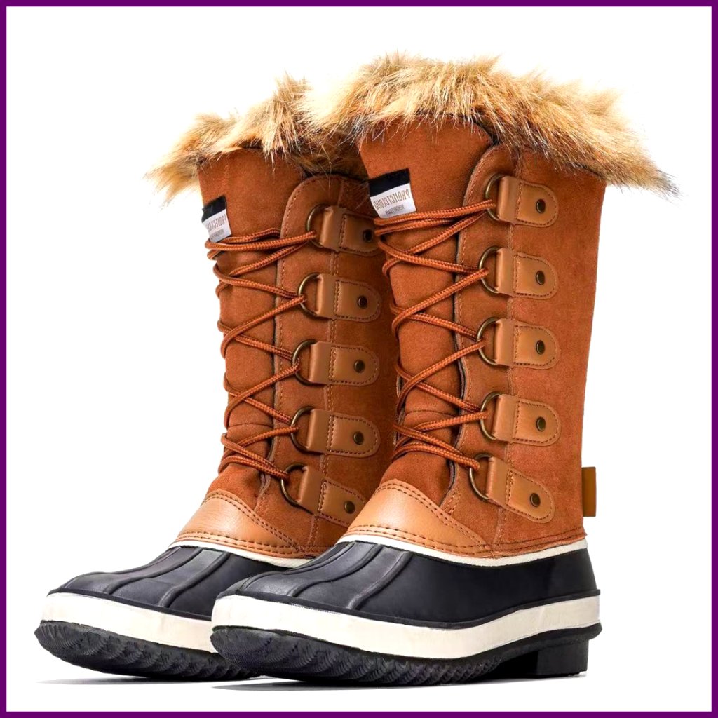 Women's Mid-Calf Snow Boots With Memory Foam, Genuine Leather, Non-Slip